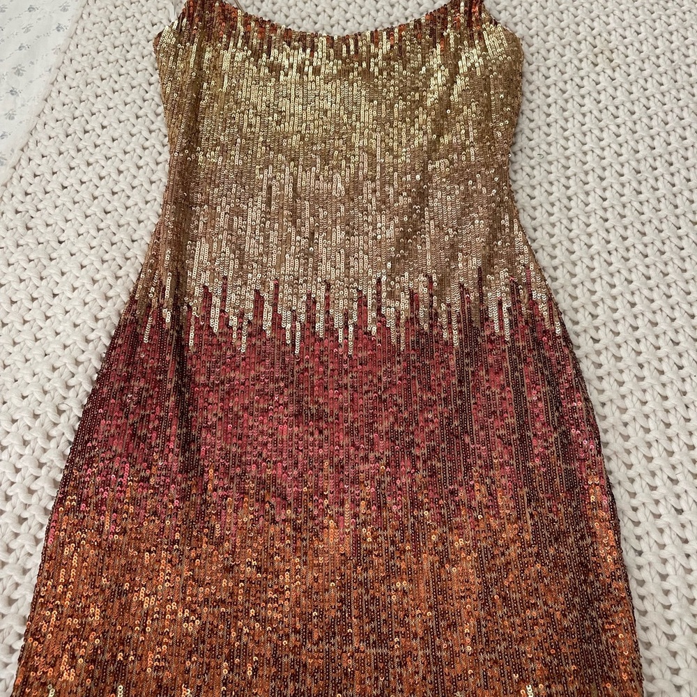Stunning sexy gold gradient mini dress! Work once! Enjoy it! I did! Super fun